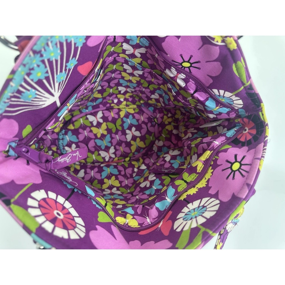 Vera Bradley Flutterby Purse Tote Shoulder Bag Zip Purple Flower Butterflies EUC - Picture 7 of 16
